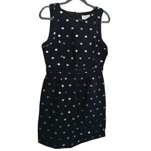 Black Silver Polka Dot Sheath Dress NWT Elle Size 8 Retro Pin-Up Flattering